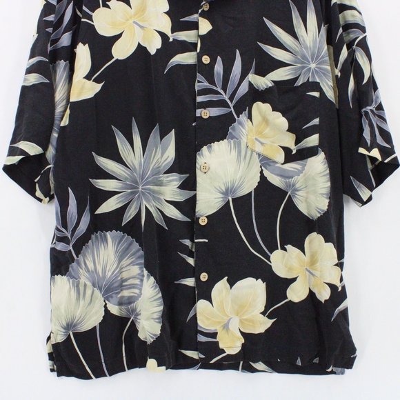 Jamaica Jaxx Hawaiian Silk Shirt Mens Black Button Down Floral Short Sleeve Sz L - Picture 4 of 9